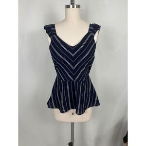 Monteau Large Striped Peplum‎ Top Sleeveless Nautical Ruffle Feminine Old Money